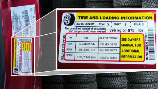 Tire Size on Driver's Door